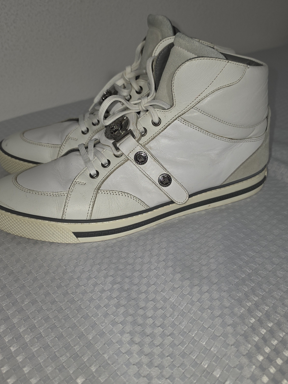 Authentic Versace White Leather Medusa High-Top Sneakers - Size 45 (US11.5/12)